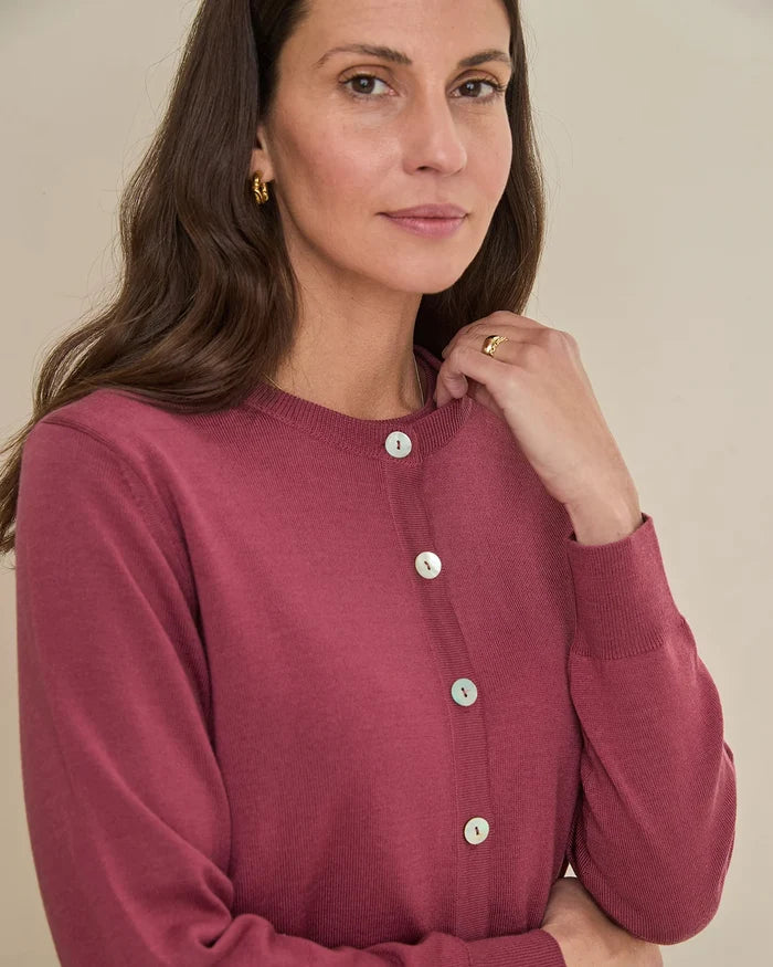 Merino Short Cardigan - Rosewood