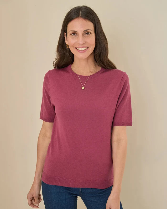 Merino Short Sleeve Crew Jumper - Rosewood