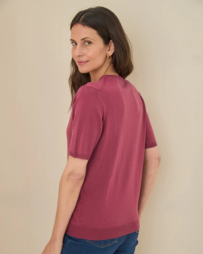 Merino Short Sleeve Crew Jumper - Rosewood