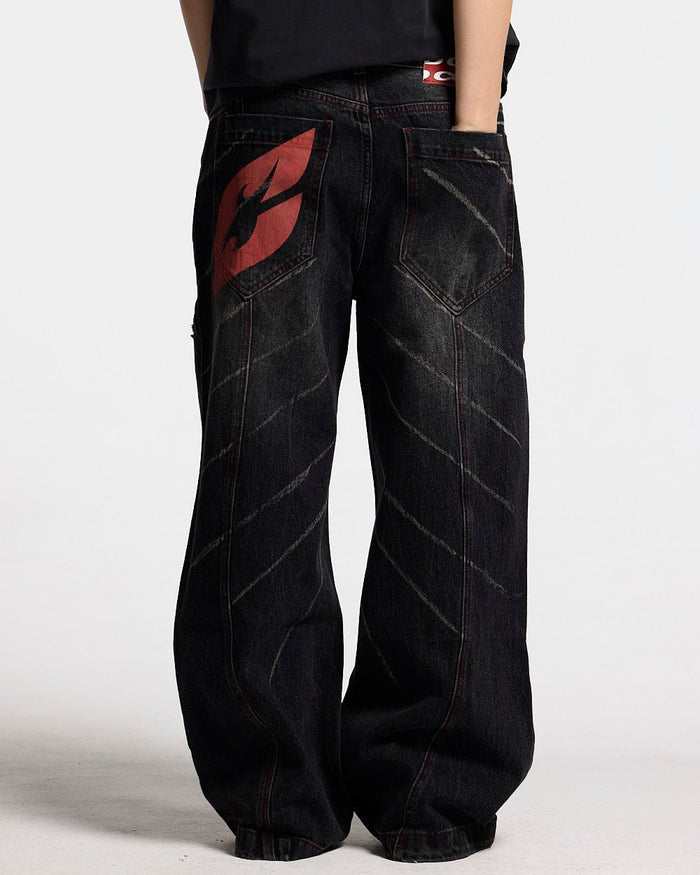MUSIC RHYTHM V3 PANTS BLACK - black distressed denim pants, back view on female model - Cold Culture #woman