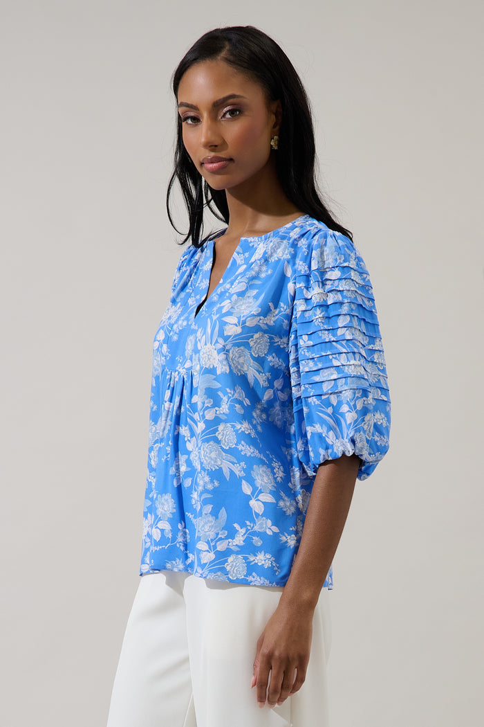 Odella Floral Cerry Pleated Top