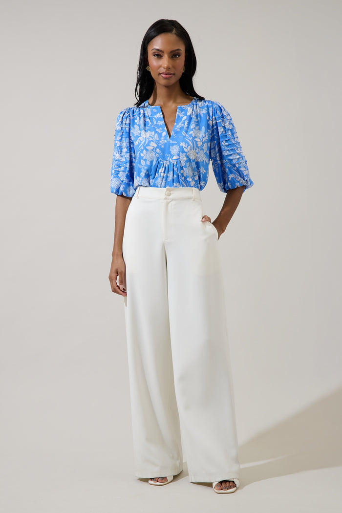 Odella Floral Cerry Pleated Top