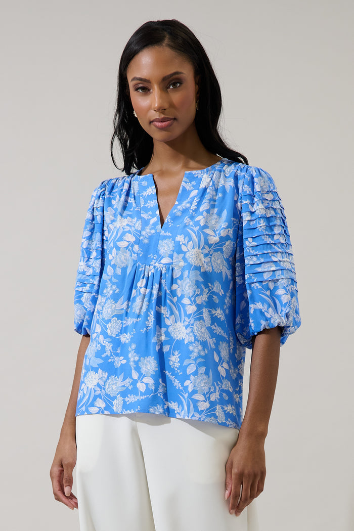 Odella Floral Cerry Pleated Top