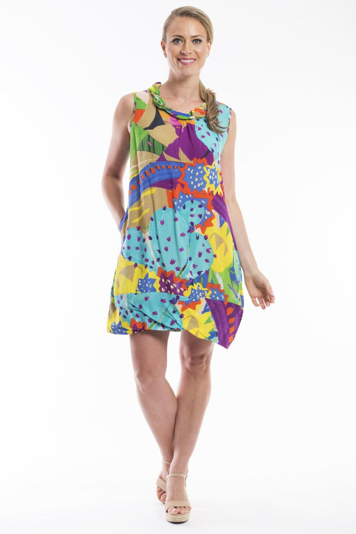 Orientique Palermo sleeveless tunic dress with a roll neck, in soft fabric, displayed on a neutral background.