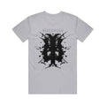 Light gray Breakdown Of Sanity t-shirt with a bold, symmetrical black inkblot centered on the chest, PERCEPTION text overlay, and smaller lettering above near the neckline.