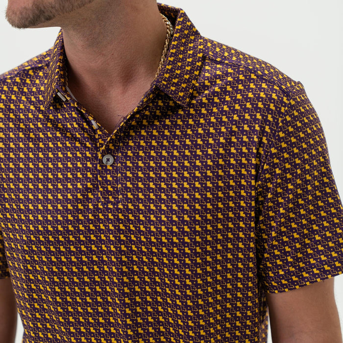 Performance Polo - Louisiana - Purple & Yellow