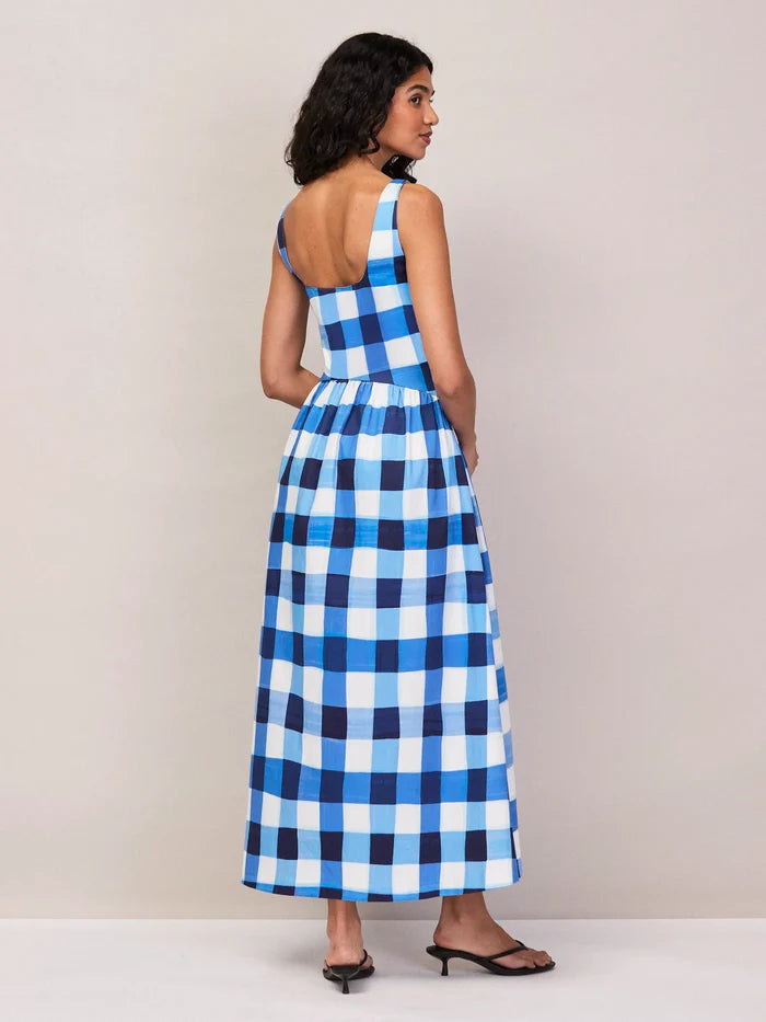 Raya Blue Gingham Square Neck Dress