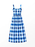 Raya Blue Gingham Square Neck Dress