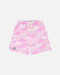 PINK CAMO SWIM SHORT - pink camo swim shorts, front view - Cold Culture