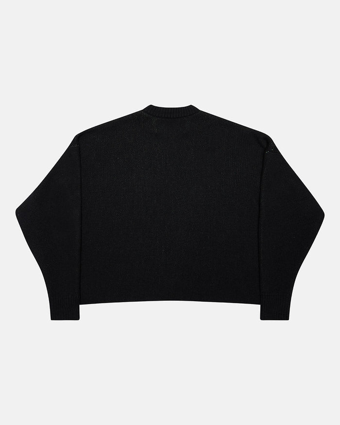 POISON KNIT BLACK AND GREEN - black graphic print knit sweater, back view - Cold Culture
