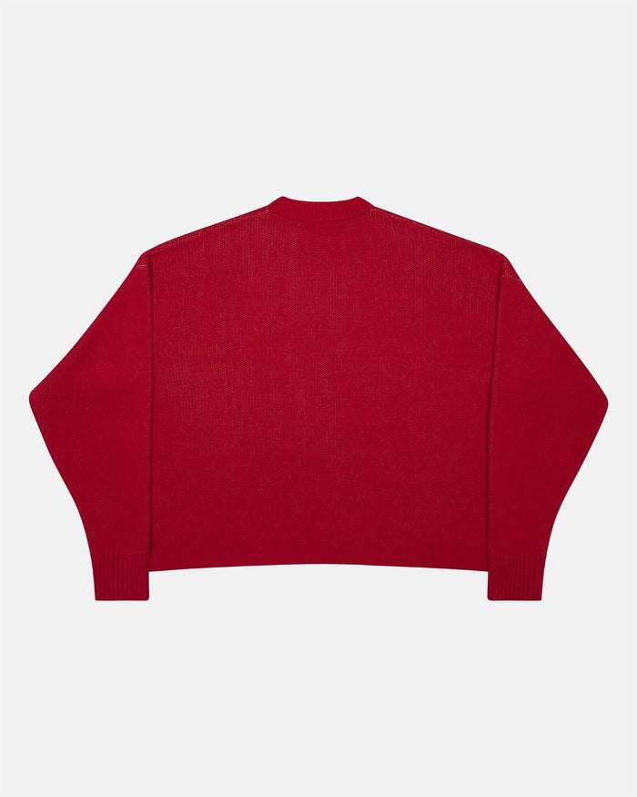 POISON KNIT RED AND SALMON - red graphic print knit sweater, back view - Cold Culture