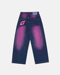 PRECIOUS V3 PANTS BLUE & PINK - blue and pink denim pants, back view - Cold Culture