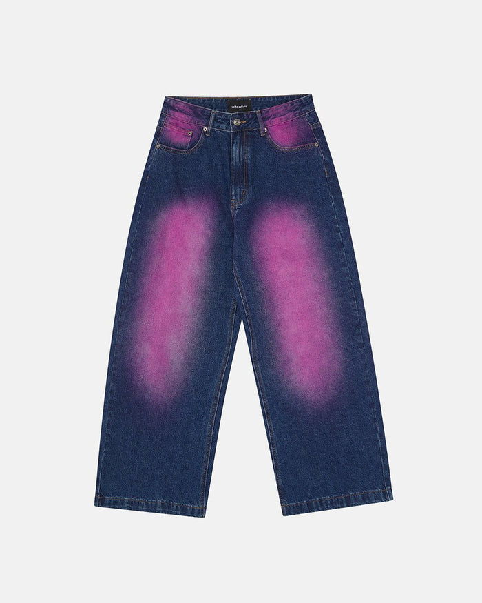 PRECIOUS V3 PANTS BLUE & PINK - blue and pink denim pants, front view - Cold Culture