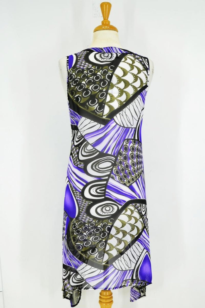 Vivid purple button-up ace tunic with long sleeves and a relaxed fit, displayed on a hanger against a plain background.