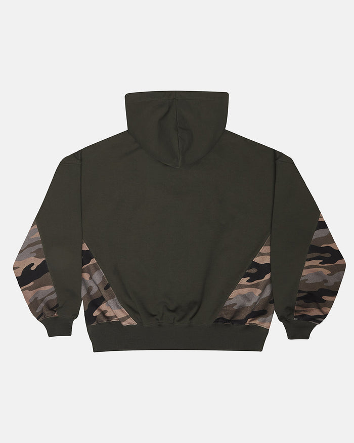 RACING CAMO HOODIE DARK GREEN - dark green camo hoodie, back view - Cold Culture