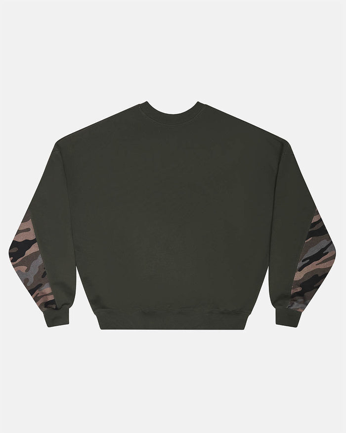 RACING CREWNECK CAMO GREY - grey camo crewneck sweatshirt, back view - Cold Culture
