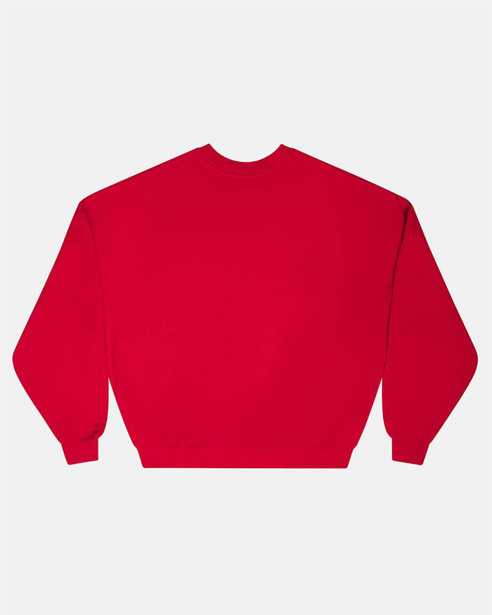 RACING CREWNECK RED - red logo print crewneck sweatshirt, back view - Cold Culture