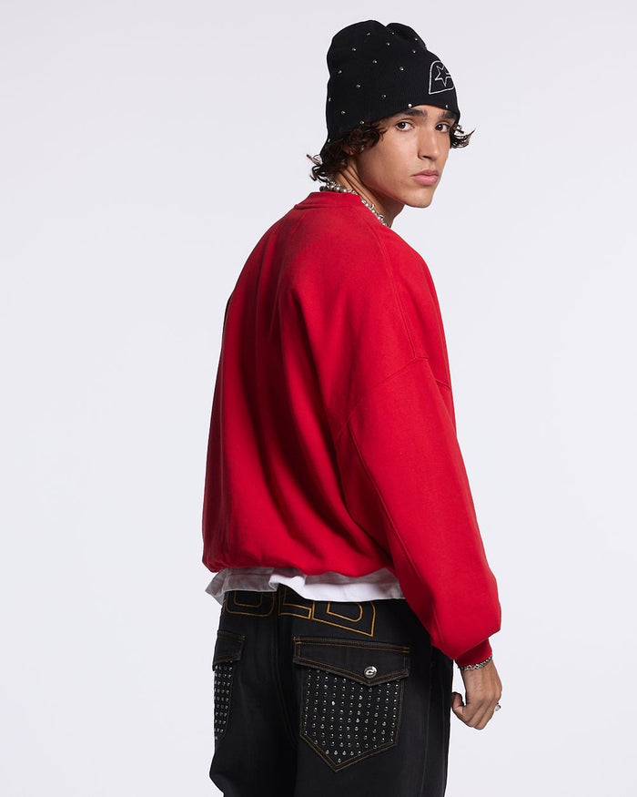 RACING CREWNECK RED - red logo print crewneck sweatshirt, side view - Cold Culture #man
