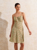 Red And Green Ditsy Floral-Print Mini Dress