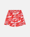 RED CAMO SWIM SHORT - red camo swim shorts, front view - Cold Culture