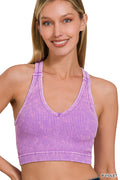 Ribbed Padded Cropped Racerback Stone Washed Tank Top Brami bralette by Zenana