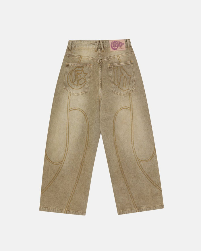 ROCKSTAR V2 PANTS BROWN - washed brown denim pants, back view - Cold Culture