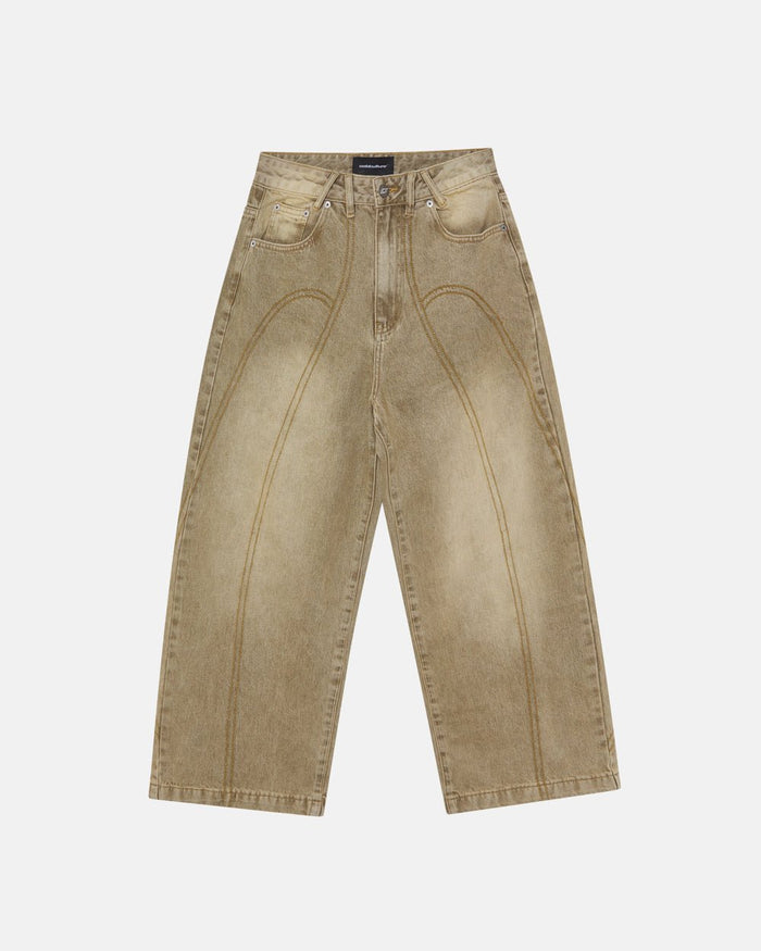 ROCKSTAR V2 PANTS BROWN - washed brown denim pants, front view - Cold Culture