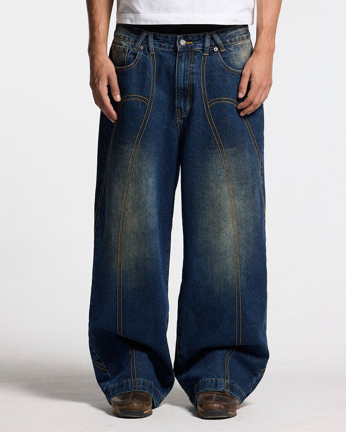 ROCKSTAR V2 PANTS DENIM - washed blue denim pants, front view on male model - Cold Culture #man