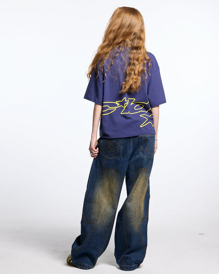 ROCKSTAR V2 PANTS DENIM - washed blue denim pants, back view on female model - Cold Culture #woman