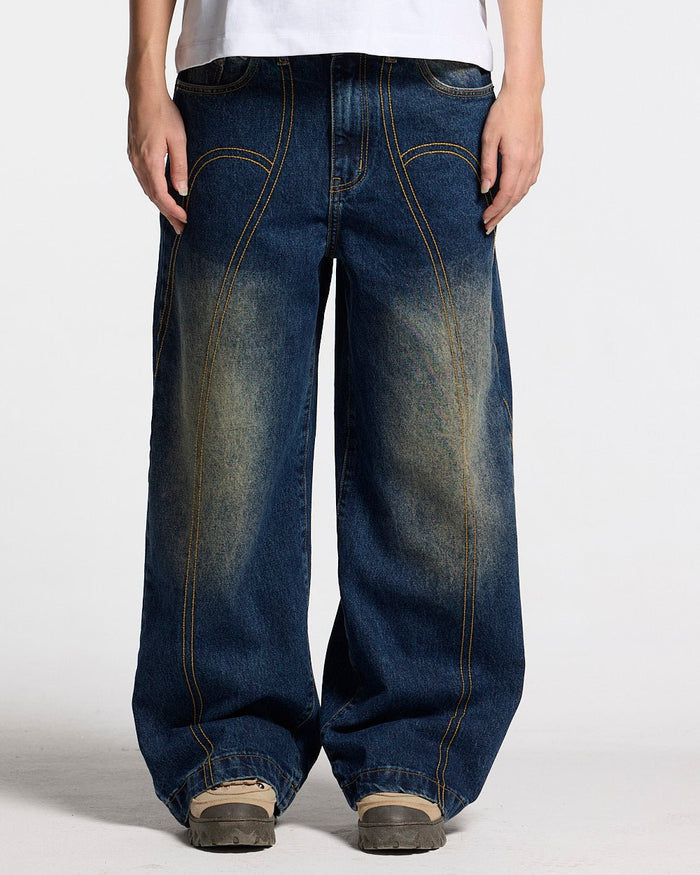 ROCKSTAR V2 PANTS DENIM - washed blue denim pants, front view on female model - Cold Culture #woman