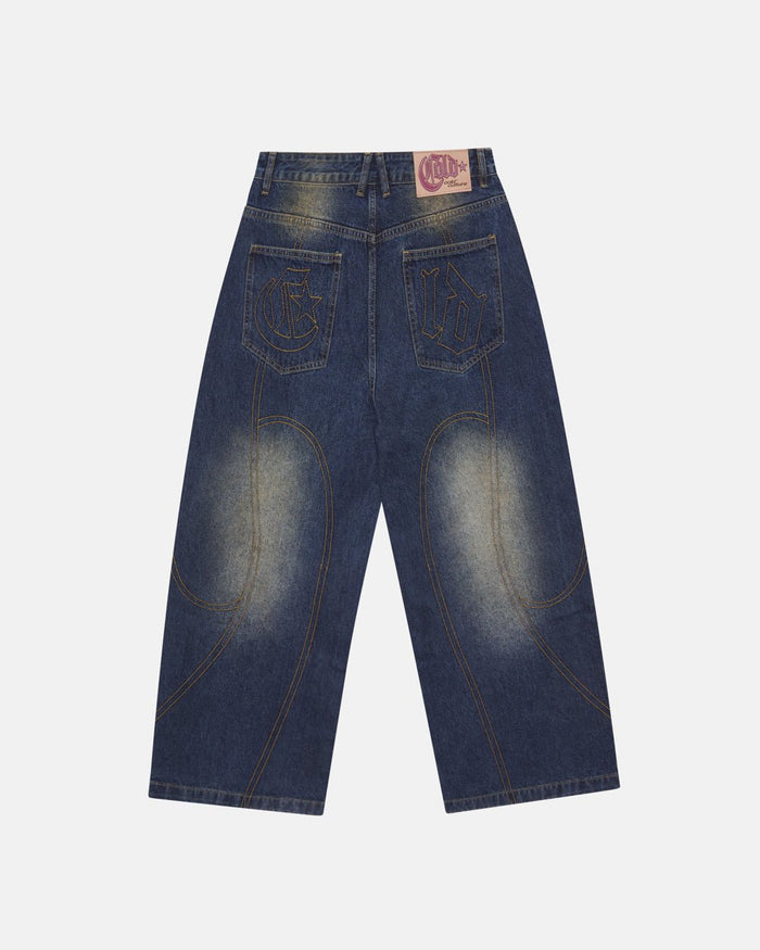 ROCKSTAR V2 PANTS DENIM - washed blue denim pants, back view - Cold Culture