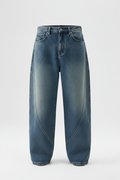 Flat lay of Shaft Line Jean on white background