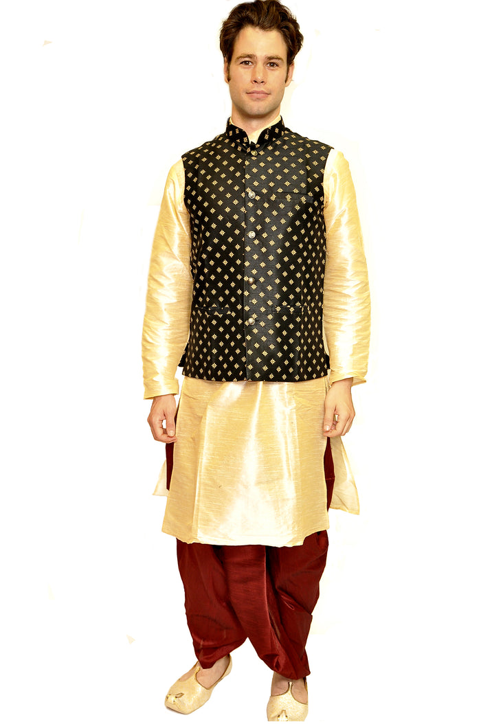Silk Brocade Black Modi Vest