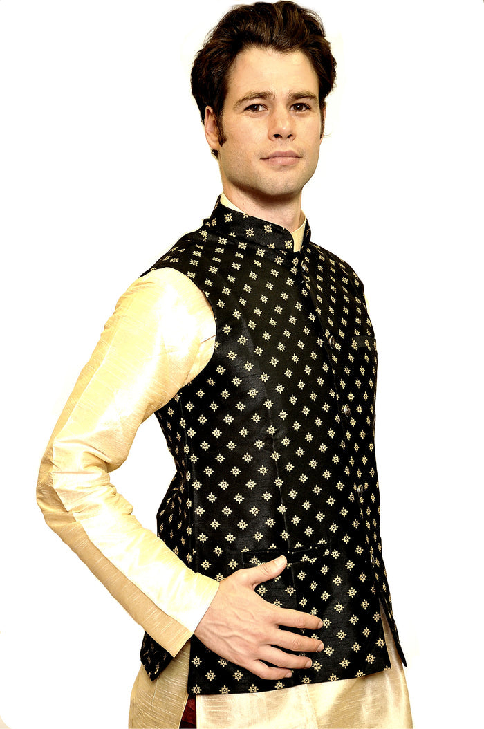 Silk Brocade Black Modi Vest