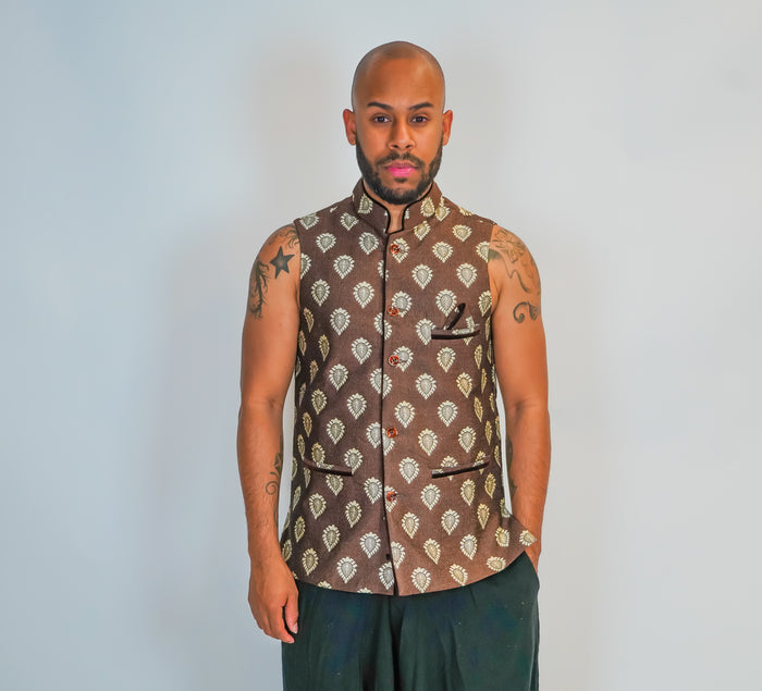 Silk Light Brown Brocade Vest