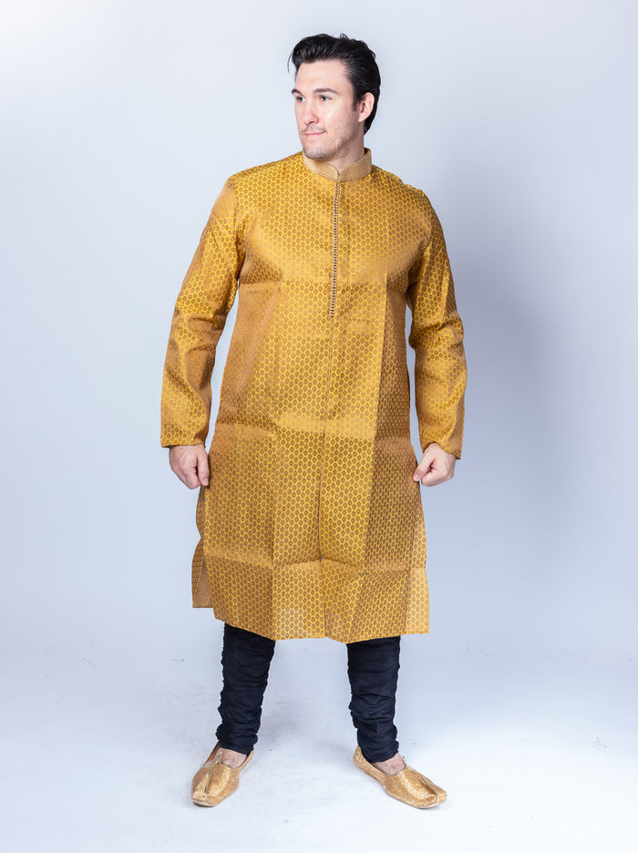 Silk Mustard Yellow All Button Down Men's Kurta