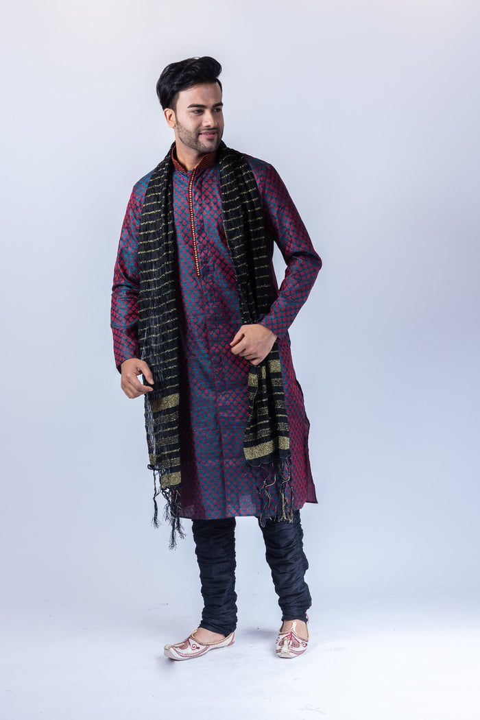 Silk Pine Green All Button Down Men's Kurta