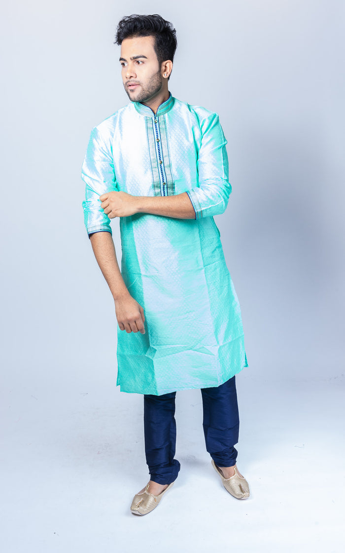 Silk Turquoise Blue Men's Kurta