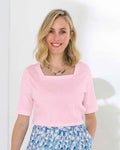 Silky Cotton Square Neck Top - Pale Pink - The Classic Boutique