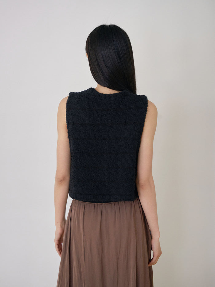 Sleeveless Button Cardigan - Black