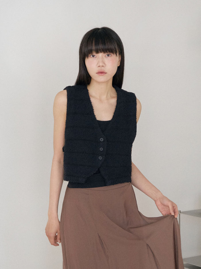 Sleeveless Button Cardigan - Black