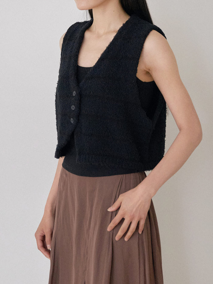 Sleeveless Button Cardigan - Black