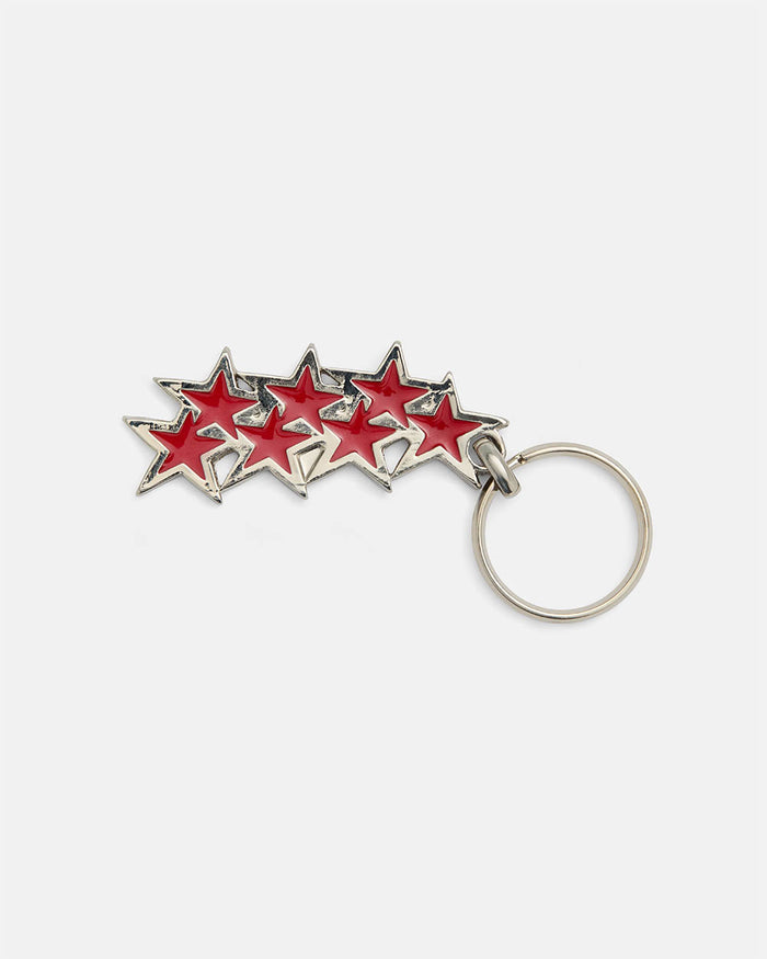 STARS KEYCHAIN METAL RED - red stars metal keychain, front view - Cold Culture