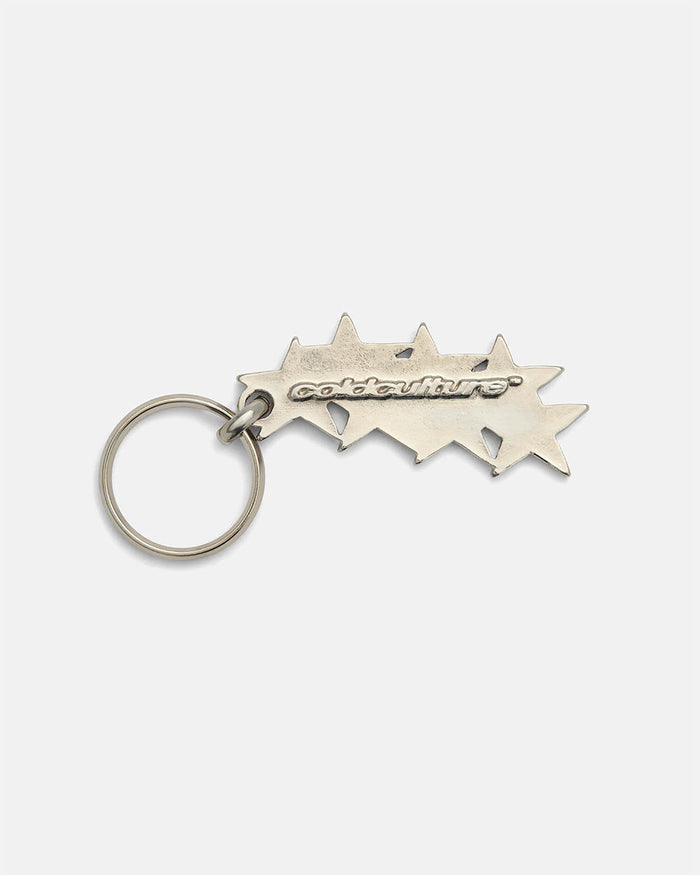STARS KEYCHAIN METAL RED - red stars metal keychain, back view - Cold Culture