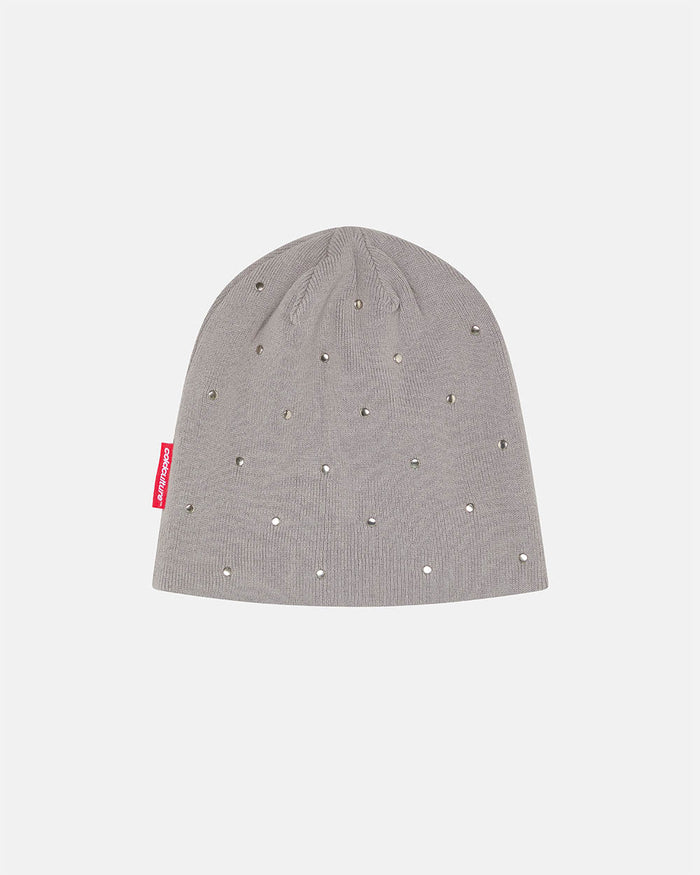 STUDS BEANIE GREY - grey studded beanie, back view - Cold Culture