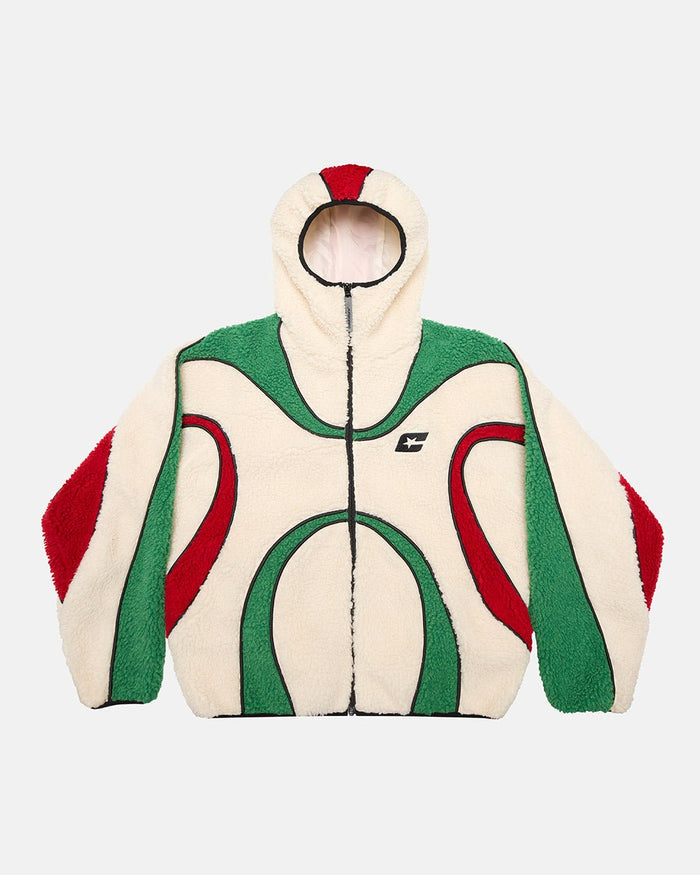 TAKE OFF FLEECE ITALY - cream green and red fleece jacket, front view - Cold Culture