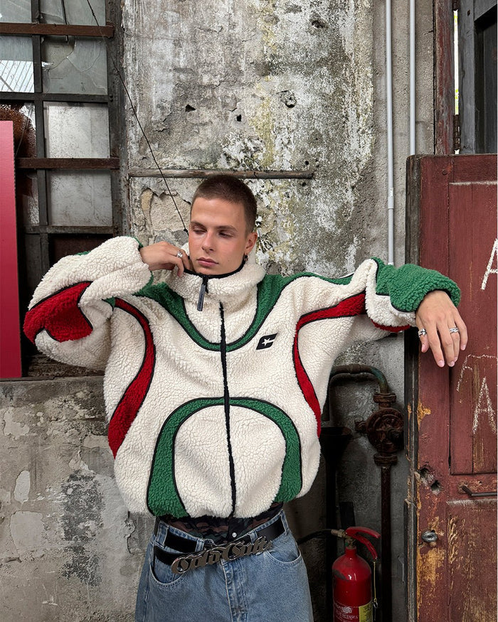 TAKE OFF FLEECE ITALY - cream green and red fleece jacket, street style shot - Cold Culture
