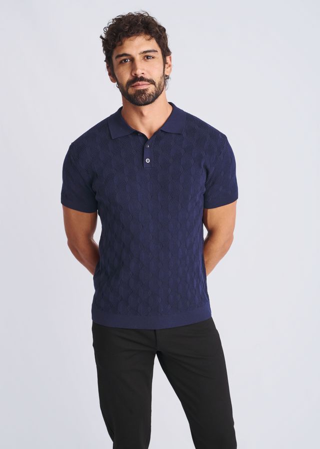 TEXTURED STRIPES SILK/TENCEL POLO
