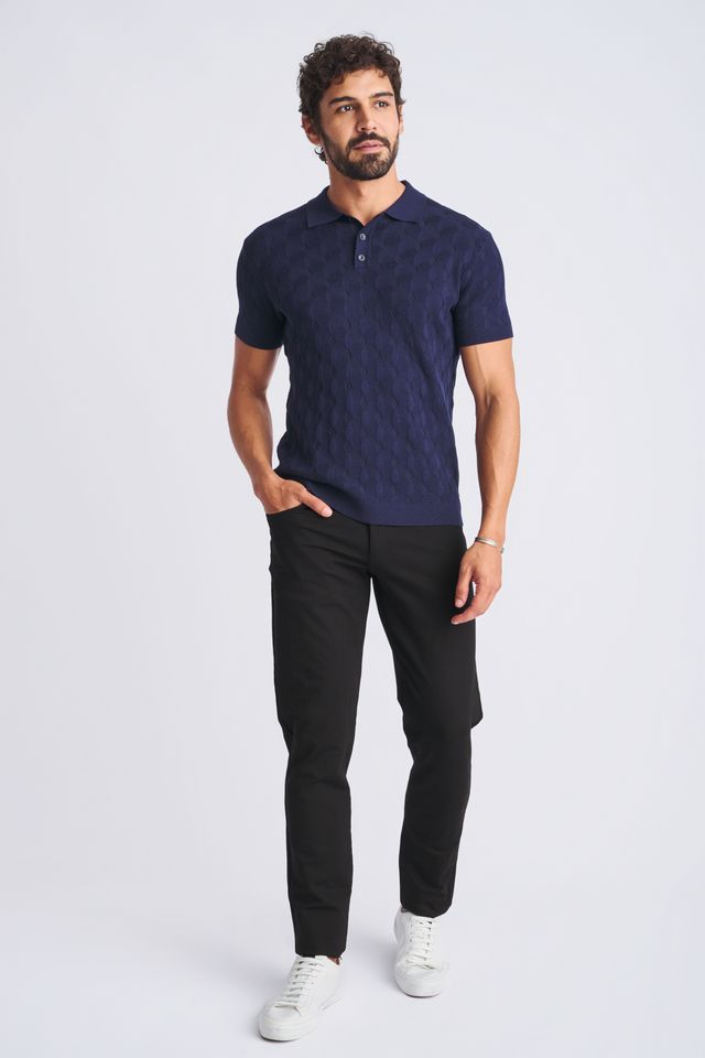 TEXTURED STRIPES SILK/TENCEL POLO