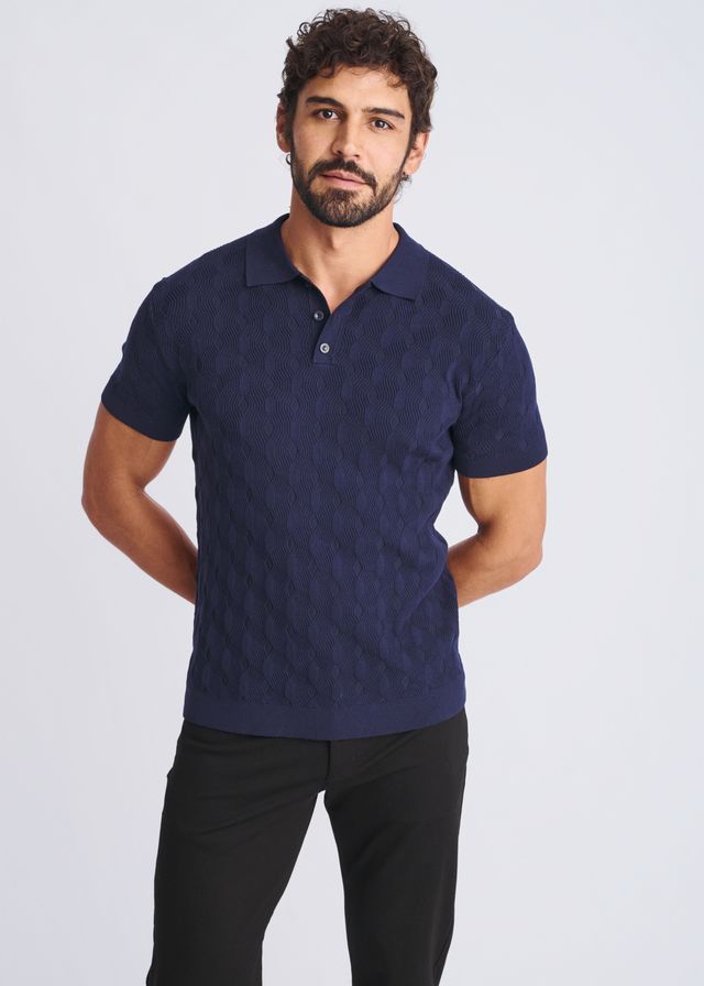 TEXTURED STRIPES SILK/TENCEL POLO